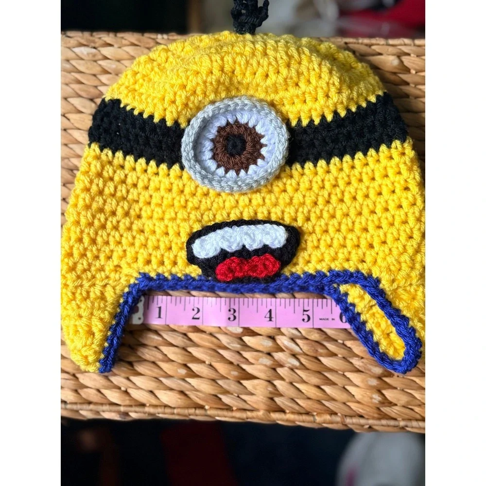 Handmade Minion Crochet Beanie Kids OS Yellow Earflap Character Hat uniex